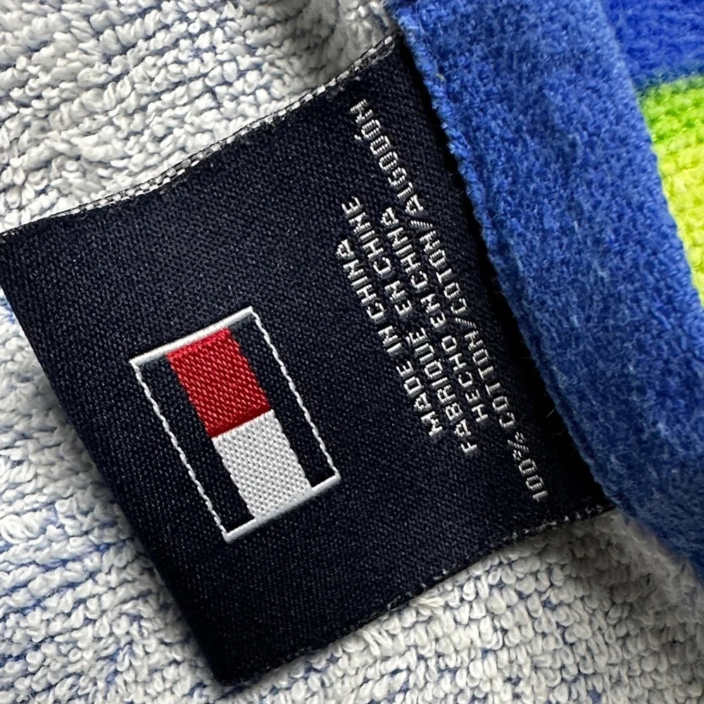 Tommy Hilfiger Blue Towel with Colorful Orange & Green Sharks 34”x 66”